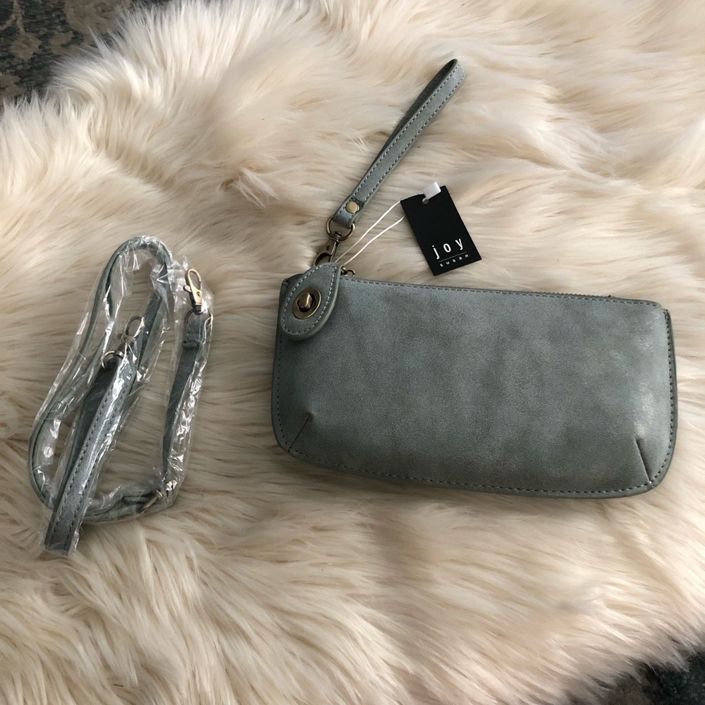 Joy Susan blue gray vegan leather crossbody wristlet purse wallet NWT